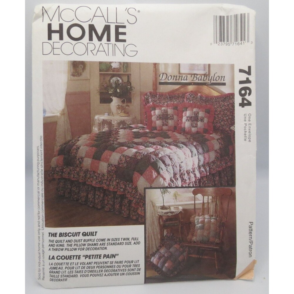 McCall's 7164 Biscuit Quilt Pillow Sham Dust Ruffle Twin Full King 1994